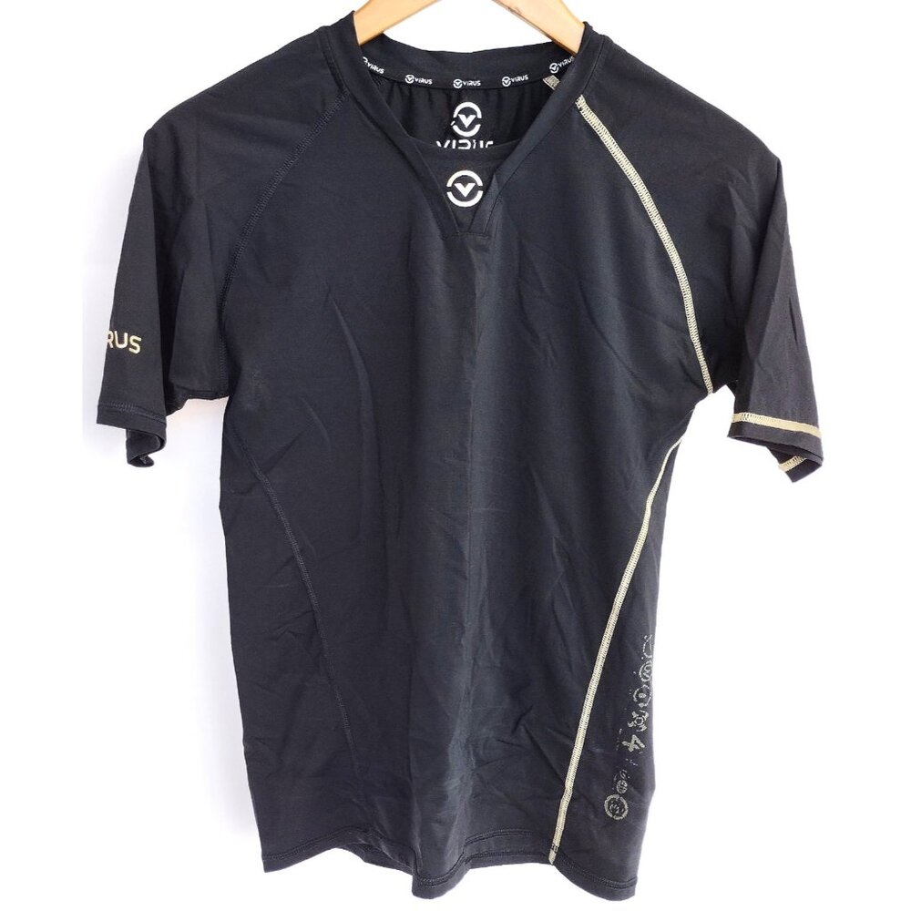 Virus Short Sleeve Compression Shirt BJJ Wrestling Size Small Black and Gold